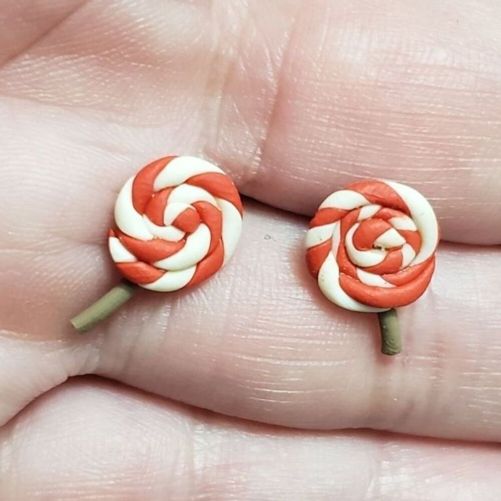 Red white polymer clay sucker earrings